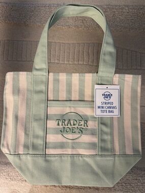 Trader Joes GREEN Striped Mini Canvas Tote Bag Rare NWT 2026 Free Gift🎁Fast Ship